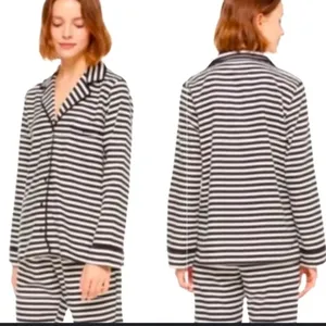 Kate spade striped bow sleep top Size Large button up cozy casual fall $55 thumbnail 2