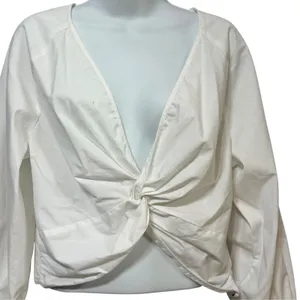 Abercrombie & Fitch White Twist Front Deep V-Neck Long Sleeve Crop Top Medium thumbnail 3