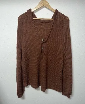 Cozy and Soft Brown Knit Sweater with Hood Women’s size Large. thumbnail 1