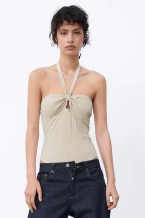 ‼️Zara Beige Ribbed Halter Neck Bodysuit‼️ thumbnail 1