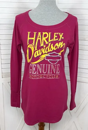 Harley Davidson‎ Barnett El Paso Tx French Terry Tee Shirt Long Sleeve Red Small thumbnail 1