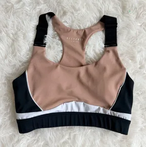 All Fenix Ivy Beige Taupe Multi Color Block High Impact Sports Bra Size S thumbnail 1