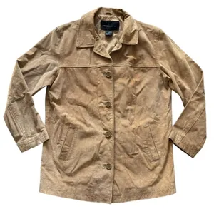 Vintage Moda International Genuine Leather Suede Jacket Sz M‎ Tan Classic y2k thumbnail 1