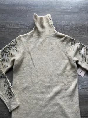 superdown Cream Metallic Sequin Sleeve Turtleneck Sweater Dress Womens Sz Md thumbnail 2