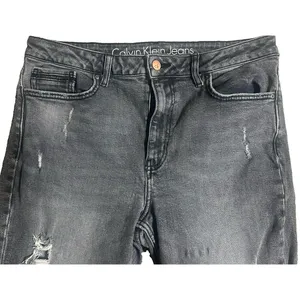 Calvin Klein Jeans High Rise Mom Jeans Womens 32 Gray Distressed Tapered Denim thumbnail 2