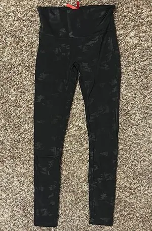 SPANX Faux Leather Leggings Matte Black Camo Medium thumbnail 1