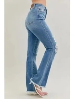 NEW Judy Blue High Waist Destroy Fray Hem Bootcut Jeans Size 31 thumbnail 2