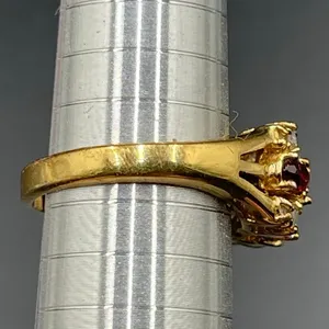 Garnet and Clear Rhinestones 14k Gold Electroplate Size 9 Ring Vtg thumbnail 5