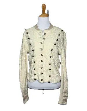 Free People Cream Military Style Lace Knit Sweater Jacket Size Medium Womens thumbnail 1