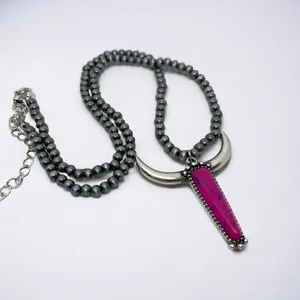 New Pink and Silver Longhorn Pendant on 18” Beaded Navajo Style Chain thumbnail 1