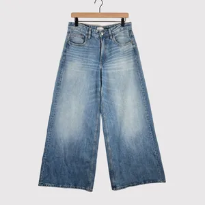 ZARA Women Jeans Blue Denim Cropped High Rise Baggy Wide Leg Medium Wash Size 6 thumbnail 2