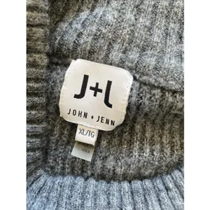 John + Jenn Mock Neck Striped Sweater Womens XL Gray Pink Knit Crop Preppy thumbnail 4