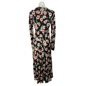 ZARA Multicolor Floral Print Crew Neck Long Sleeve Midi Maxi A-line Dress Sz 28 thumbnail 2