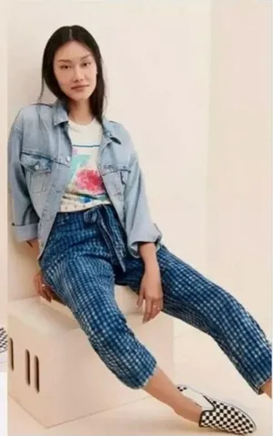 Anthropologie Maeve Avryl Bleached Gingham Slim Crop Pants thumbnail 1