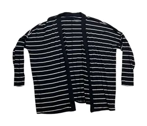 BumpStart Womens Maternity‎ Cardigan Medium Black White Striped Open Front Rayon thumbnail 1