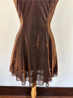 Vintage 90s Brown Sparkle V-Neck Sleeveless Cocktail Dress thumbnail 3