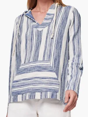 Faherty Islet Striped Poncho XS Blue Cream Hooded Coastal Baja Pullover‎ Sweater thumbnail 1