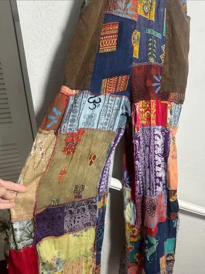 NEW Patchwork Jumpsuit Overalls Granola Girl Hippie Pockets Stretchy Straps Fall thumbnail 4