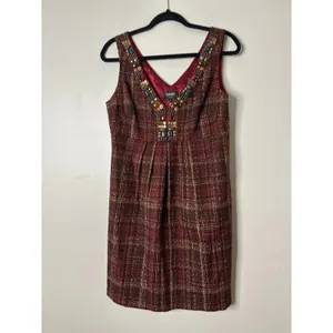 Laundry by Shelli Segal Plaid‎ Tweed Dress 8 Retro Academia Twee Preppy Office thumbnail 2