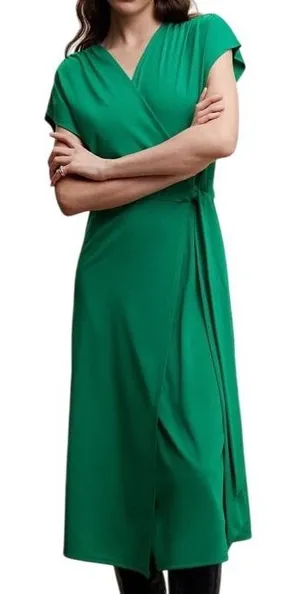 NWT Mango Women's Bow‎ Wrap Midi Dress Kelly Green Size 6 Feminine Contemporary thumbnail 1