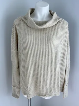 Free People Juicy Long Sleeve Cowl Neck Oversized Draped Tunic Top Stone Cold S thumbnail 1