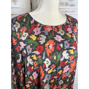COMPANIA FANTASTICA Women's XL Satin Multicolor Floral Shift Dress Ruffle Hem thumbnail 9
