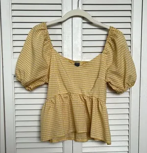 Yellow Peplum Puff Sleeve Blouse thumbnail 1