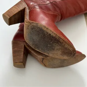 Frye Vintage Redwood Mahogany Red Leather Tall Heeled Boot Size 5.5 thumbnail 10