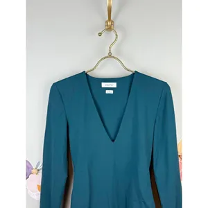 Babaton by Aritzia Teal Thong Long Sleeve V-Neck Bodycon Bodysuit - Size - Small thumbnail 2