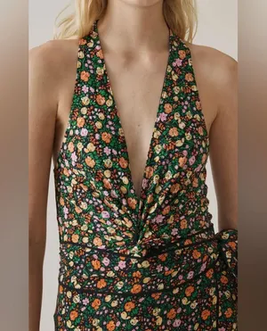 Ganni Floral Multi Color halter neck Bodysuit Top/size thumbnail 1