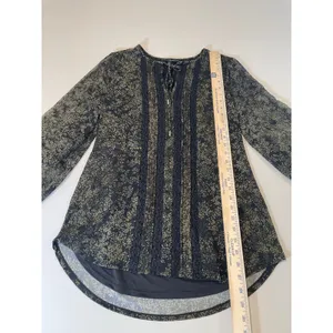 White House Black Market Long Sleeve Lace Pleated Top Size M Green Leaf Print thumbnail 3