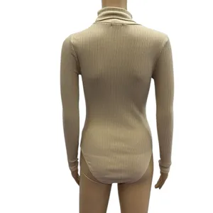 Ambiance Khaki Long Sleeve Ribbed Turtleneck Stretchy Bodysuit Top Women Small thumbnail 6