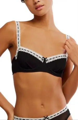 NWT Free People Intimately Bra So Sweet Balconette Black/White Trim 34D MSRP$48 thumbnail 1