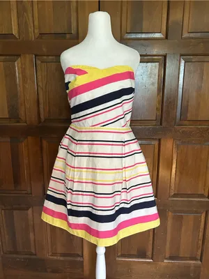 Lilly Pulitzer Lottie Strapless Dress Size 10 Yellow Pink Colorblock Style 27063 thumbnail 2