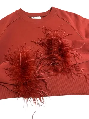 Noli The Nola Shop burgundy crewneck feather cuffs size Large thumbnail 5