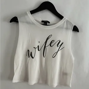 Forever 21 White Wifey Graphic Crop Tank Size Medium thumbnail 2