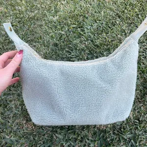 Free People NEW Matcha Green fuzzy Teddy cosmetic makeup bag thumbnail 4