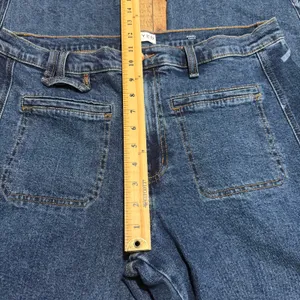 Frayed Dark Wash Bow Print Side High Rise Barrel Leg Jeans Sz 32 Boho Festival thumbnail 6