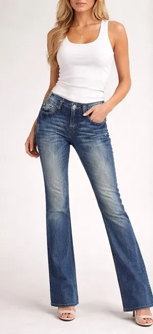 Miss Me Mid Rise Bootcut Jeans 31 Embellished Flap Pockets thumbnail 1