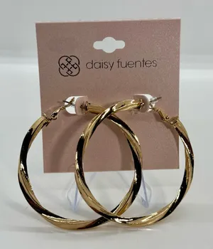 Daisy‎ Fuentes Elegant Large Solid Gold Tone Hoop Earrings NWT thumbnail 1