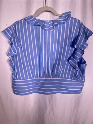 H&M Womens Tie Front Poplin Blouse Blue White Stripe Xl New With Tags thumbnail 5