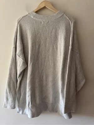 Aerie Gray Waffle Knit Oversized Sweater thumbnail 6