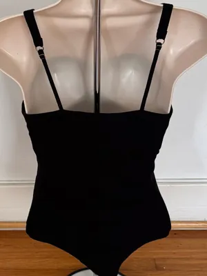Hollister Slim Tan Black ribbed Square Neck Spaghetti Strap bodysuit, size S thumbnail 10