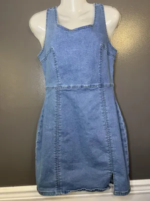 Conshvi Dress Womens Medium Blue Denim Tank Sheath Mini Zip Back Sleeveless thumbnail 2