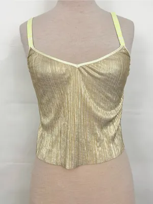 Victoria’s Secret Logo Straps shine gold crop camo pleated tank size S thumbnail 1