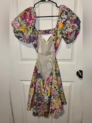 Astr the label mini dress puff sleeves Floral Cutout Multi-Color coquette thumbnail 4
