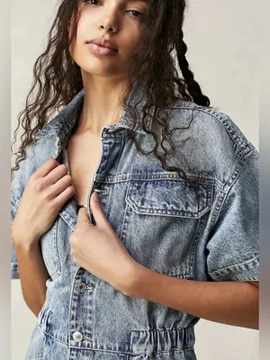 WE THE FREE BY FREE PEOPLE Marci Cotton Denim Romper Women's Size Medium thumbnail 4