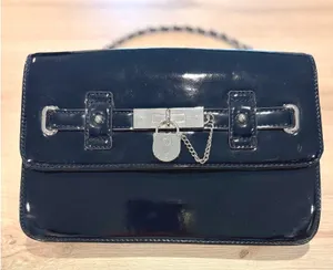 Anne Klein Black Patent Leather Evening Clutch Bag Handbag with Slip‎ Pocket thumbnail 1