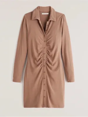 Abercrombie & Fitch Dress Ruched Knit Shirt Dress Medium Long Sleeve Button NWT thumbnail 1