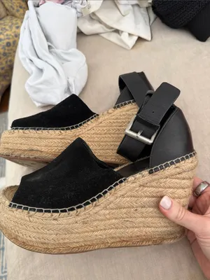 Marc Fisher Black Espadrille Wedge Sandals with Ankle Cuff thumbnail 4